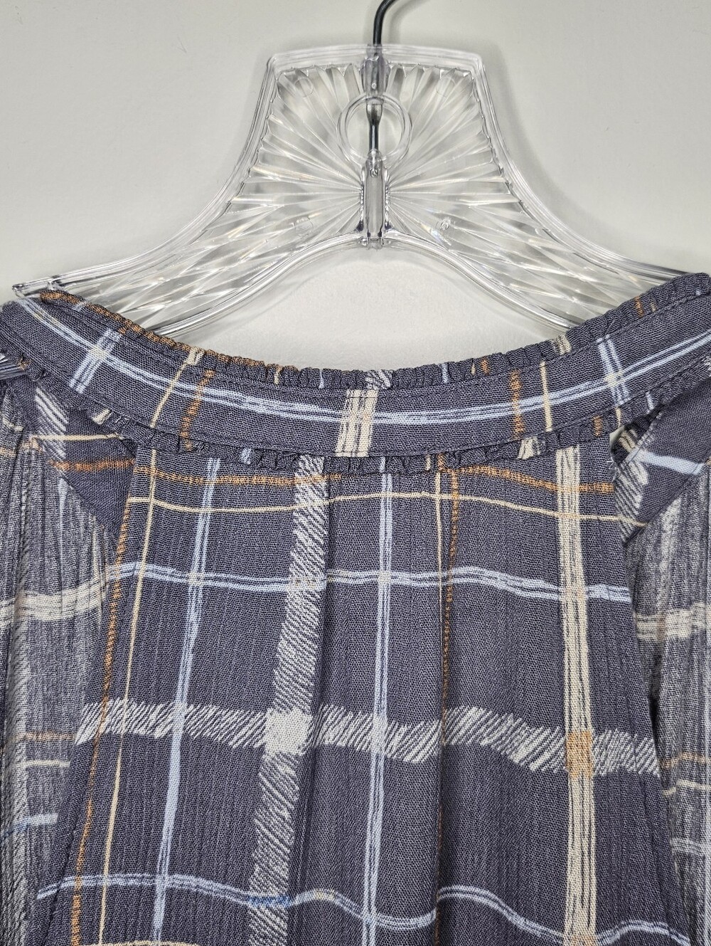 LC Lauren Conrad S Plaid Sleeveless Tassel Tie Boho Tank Top Gray Blue Preppy - Picture 7 of 13